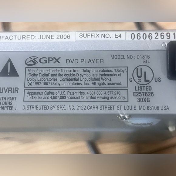 GPX DVD/CD Player Model D1816 Gray No Remote - Picture 9 of 9